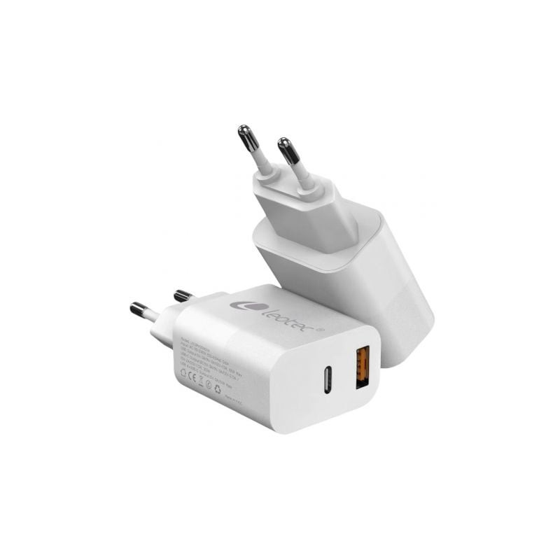 Cargador de Pared Leotec LECSPH20W2W2/ 1xUSB Tipo-C/ 1xUSB/ 20W - LECSPH20W2W2
