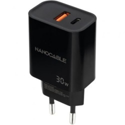 Cargador de Pared Nanocable 10.10.2012/ 1xUSB/ 1xUSB Tipo-C/ 30W/ Negro - 10.10.2012