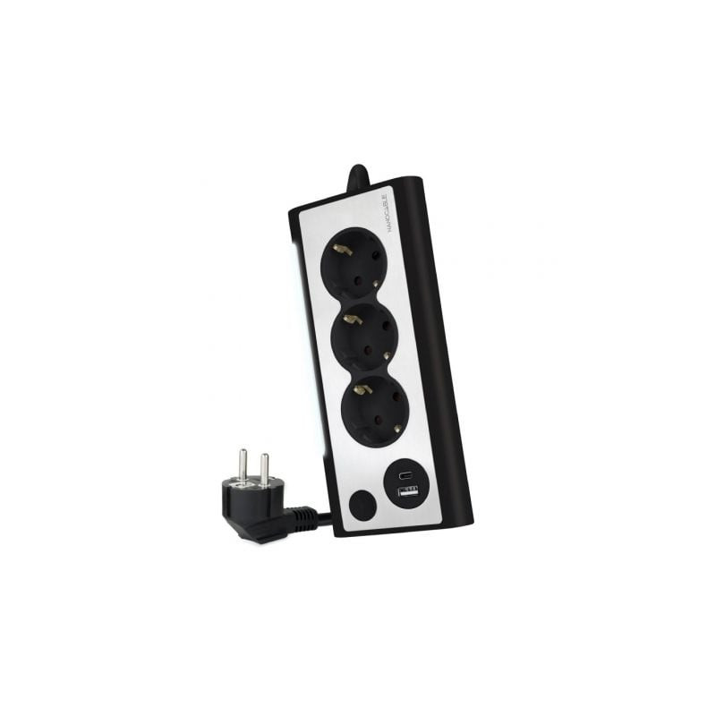 Regleta con Interruptor Nanocable 10.37.0013-BK/ 3 Tomas de Corriente/ 1 USB/ 1 USB Tipo C/ Cable 1.5m/ Negro - 10.37.0013-BK