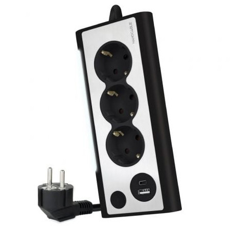 Regleta con Interruptor Nanocable 10.37.0013-BK/ 3 Tomas de Corriente/ 1 USB/ 1 USB Tipo C/ Cable 1.5m/ Negro - 10.37.0013-BK