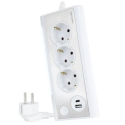 Regleta con Interruptor Nanocable 10.37.0013-W/ 3 Tomas de Corriente/ 1 USB/ 1 USB Tipo-C/ Cable 1.5m/ Blanca - 10.37.0013-W