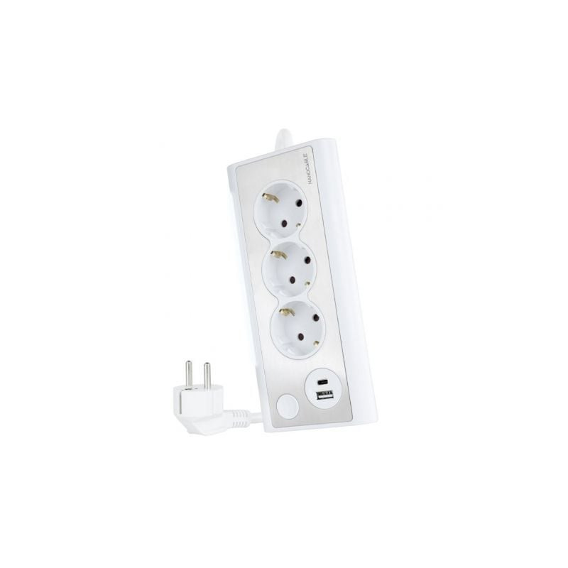 Regleta con Interruptor Nanocable 10.37.0013-W/ 3 Tomas de Corriente/ 1 USB/ 1 USB Tipo-C/ Cable 1.5m/ Blanca - 10.37.0013-W