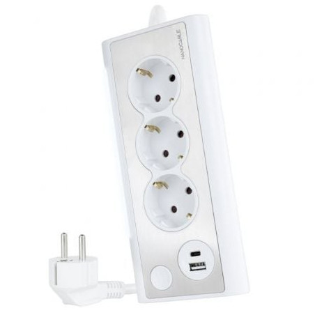 Regleta con Interruptor Nanocable 10.37.0013-W/ 3 Tomas de Corriente/ 1 USB/ 1 USB Tipo-C/ Cable 1.5m/ Blanca - 10.37.0013-W