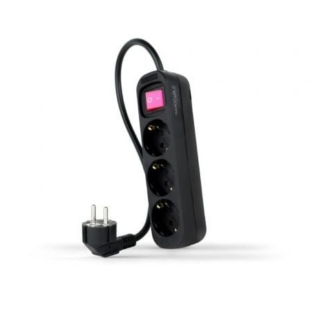 Regleta con Interruptor Nanocable 10.38.0003-BK/ 3 Tomas de Corriente/ Cable 1.4m/ Negra - 10.38.0003-BK