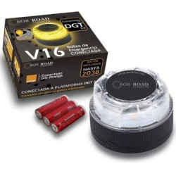 Luz baliza de emergencia para coche SOS Road Connected EL2024 V16/ Homologada/ Base Imantada/ Geolocalizable/ Funciona a Pilas -