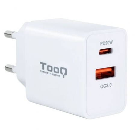 Cargador de Pared TooQ TQWC-2SC04WT/ 1xUSB Tipo-C/ 1xUSB/ 20W - TQWC-2SC04WT