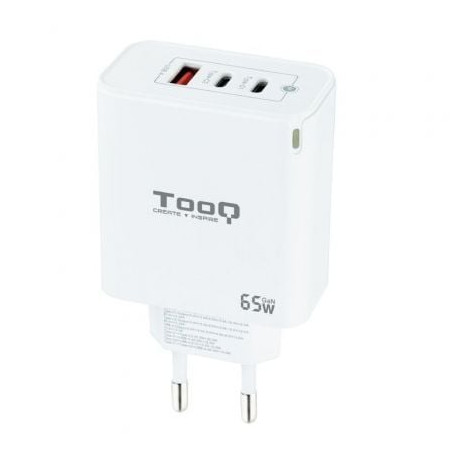 Cargador de Pared GaN TooQ TQWC-GANQC2PD65WT/ 2xUSB Tipo-C/ 1xUSB/ 65W - TQWC-GANQC2PD65WT
