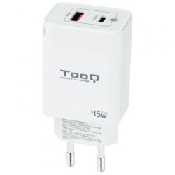 Cargador de Pared GaN TooQ TQWC-GANQCPD45WT/ 1xUSB Tipo-C/ 1xUSB/ 45W - TQWC-GANQCPD45WT