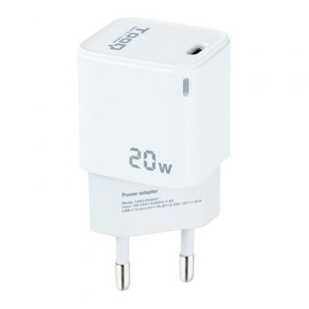 Cargador de Pared TooQ TQWC-PD20WT/ 1xUSB Tipo-C/ 20W/ Blanco - TQWC-PD20WT