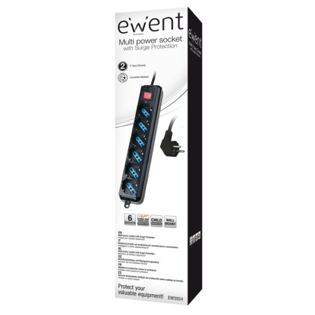Ewent EW3924 Regleta 6 tomas con proteccion Negro - AELREG0074