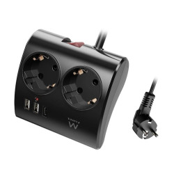 EWENT EW3871 Regleta 2  Shucko 2 Usb-A 1 Usb-C Neg - AELREG0120
