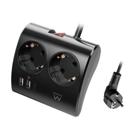 EWENT EW3871 Regleta 2  Shucko 2 Usb-A 1 Usb-C Neg - AELREG0120