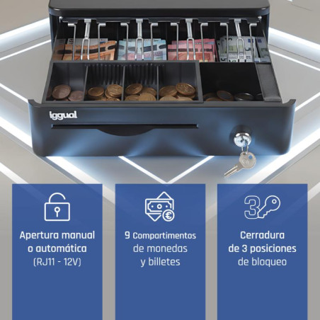 iggual Cajón Portamonedas IRON-10R 38cm 4+5 negro - APTACP0067