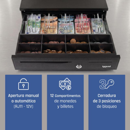 iggual Cajón portamonedas IRON-20 42cm 4+8 negro - APTACP0076