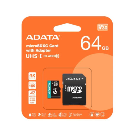 ADATA microSDXC/SDHC UHS-I U3 64GB c/adapt - MTMSDM0290