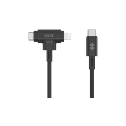 HYPER SILICONE USB-C TO USB-C AND LIGHTNING HYBRID 60W CABLE - BLACK - HJ4010BKGL
