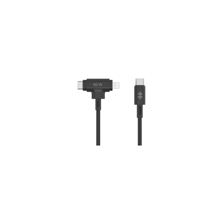 HYPER SILICONE USB-C TO USB-C AND LIGHTNING HYBRID 60W CABLE - BLACK - HJ4010BKGL