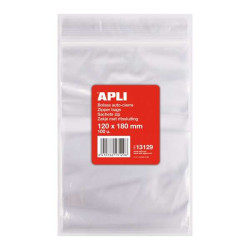 Apli Pack de 100 Bolsas de Auto Cierre 120 x 180 mm - Cierre Seguro - Aptas para Alimentos - 13129