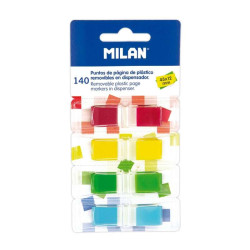 Milan Bloc de 140 Puntos de Pagina de Colores Transparentes - Plastico - Removibles - Medidas 45mm x 12mm - Colores Surtidos - 4