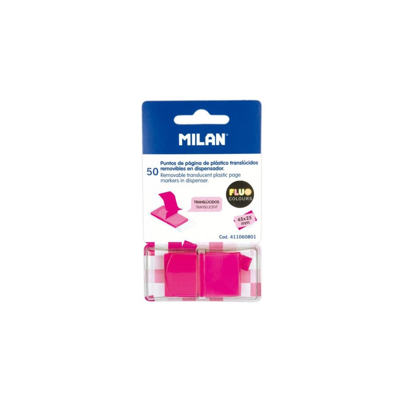 MILAN MARCADORES DE PÁGINA REMOVIBLES 50 PUNTOS 45X25MM ROSA TRASLÚCIDO - 411060801