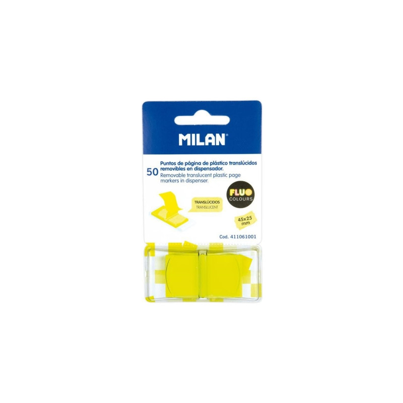 MILAN MARCADORES DE PÁGINA REMOVIBLES 50 PUNTOS 45X25MM AMARILLO TRASLÚCIDO - 411061001