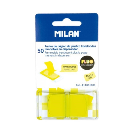 MILAN MARCADORES DE PÁGINA REMOVIBLES 50 PUNTOS 45X25MM AMARILLO TRASLÚCIDO - 411061001