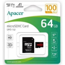 Tarjeta de Memoria Apacer 64GB XC UHS 1 con Adaptador/ Clase 10/ 100MBs - AP64GMCSX10UB-R