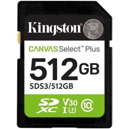 Tarjeta de Memoria Kingston CANVAS Select Plus 512GB SD XC/ Clase 10/ 150MBs - SDS3/512GB