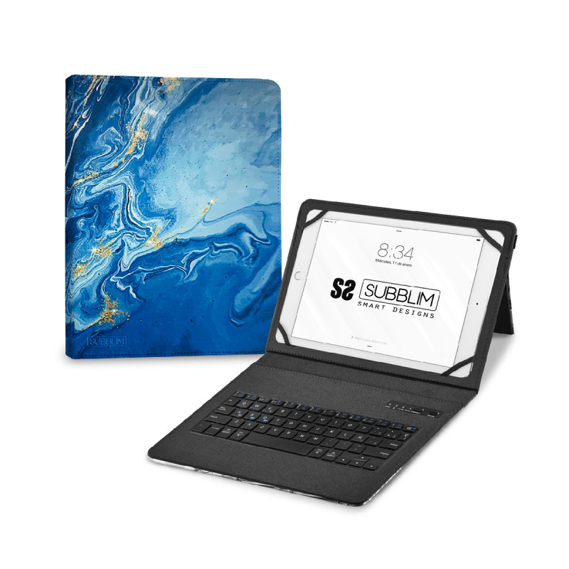 SUBBLIM funda de tablet con teclado bluetooth Keytab Pro BT Trendy Marmol Azul - SUBKT5-BTTB01
