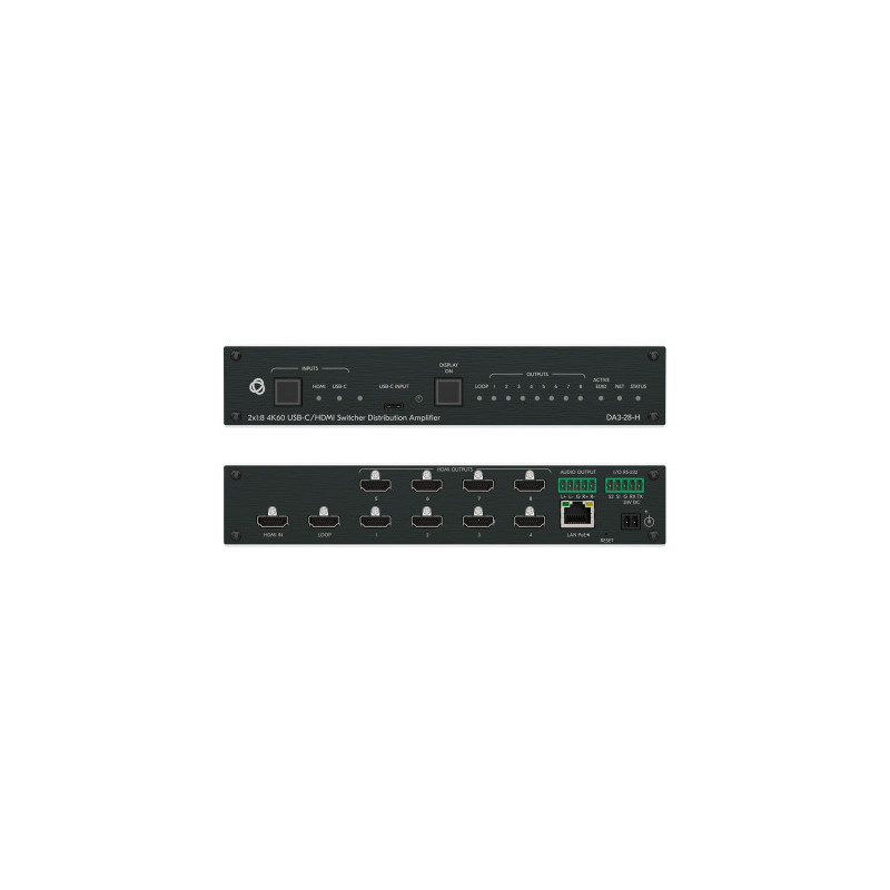KRAMER AVSM 2X1:8 4K60 USB-C/HDMI SWITCHER DISTRIBUTION AMPLIFIER- DA3-28-H (10-00002890) - 10-00002890