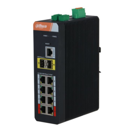 (DH-IS4210-8GT-120) DAHUA SWITCH INDUSTRIAL L2 GESTIONABLE POE 2.0 WATCHDOG 8 PUERTOS + 2 GIGABIT SFP - 1.0.01.20.11055-9001