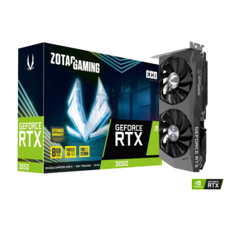 VGA ZOTAC RTX 3050 ECO,NV,RTX3050,GDDR6,8GB,128BIT,HDMI+3DP,2 VENTILADORES (ZT-A30500K-10M) - ZT-A30500K-10M