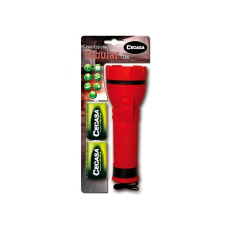 Cegasa Profesional Linterna de 7 LED - Cuerpo de Goma Antideslizante - Resistente a Golpes y Humedad - Funciona con 2 Pilas LR20