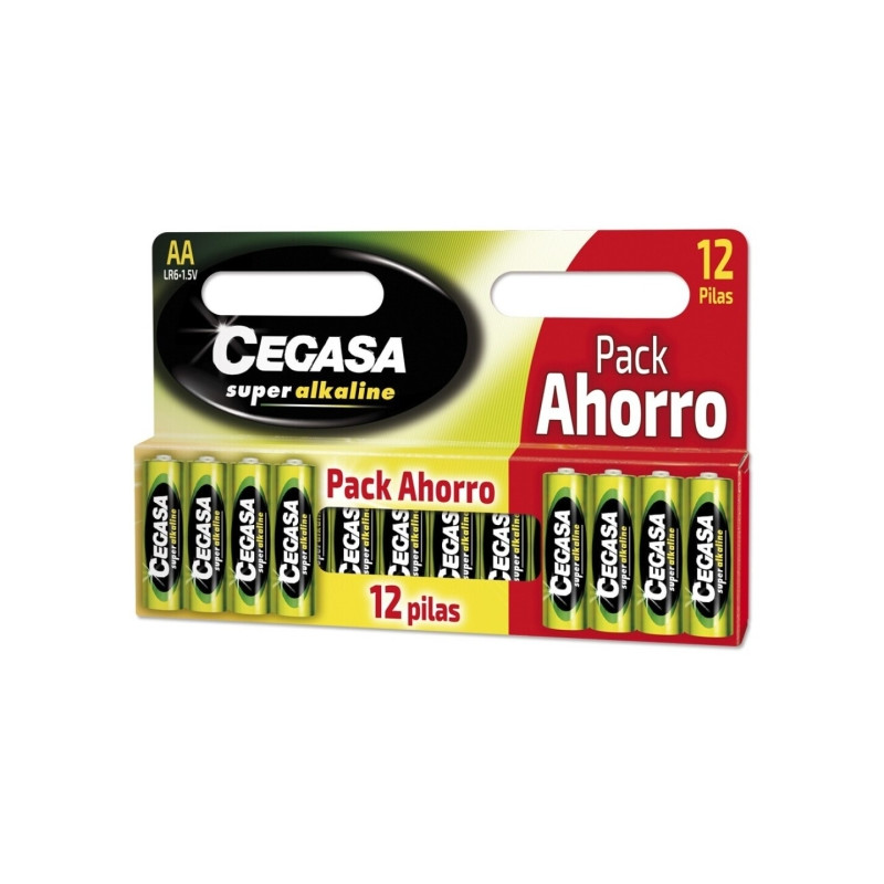 Cegasa Super Alcaline Pack de 12 Pilas LR06 AA - Alta Tecnologia - Fiabilidad - Elevado Rendimiento - Maximas Prestaciones - 104