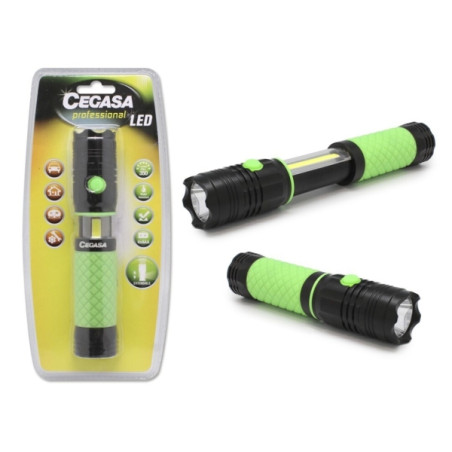 Cegasa Profesional Linterna LED Extensible con Luz Frontal 350lm y Luz Lateral 120lm - Resistente al Agua IP44 - Funciona con 4 