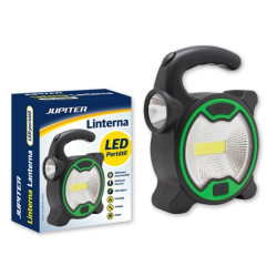 Jupiter Linterna COB+1 LED - Foco Bombilla 160lm, Foco LED 60lm - Funciona con 3 Pilas AA (No Incluidas) - Color Negro/Verde - 3