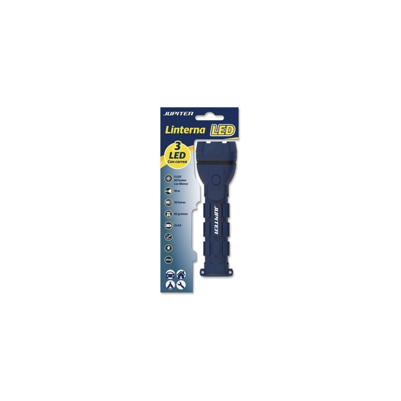 Linterna LED Jupiter / 50 Lm / Luz Blanca / IP44 / Cuerpo de goma / 2 Pilas AA / Azul / 330720 - 330720