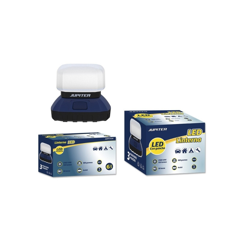 Jupiter Linterna LED CREE-XPE 150lm - 3 Intensidades - Resistencia IPX4 - Funciona con 4 Pilas AA (No Incluidas) - Color Azul/Ne
