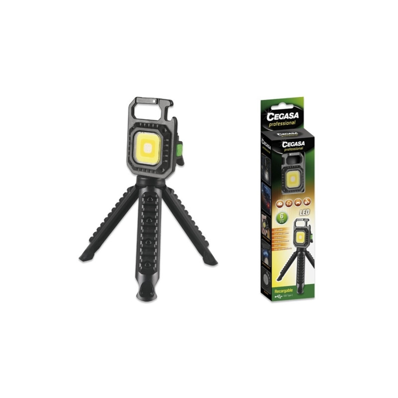 Cegasa Profesional Linterna Mini con Tripode COB hasta 670lm - Luz Blanca, Amarilla, Blanca y Amarilla Combinadas, Luz Roja y Lu