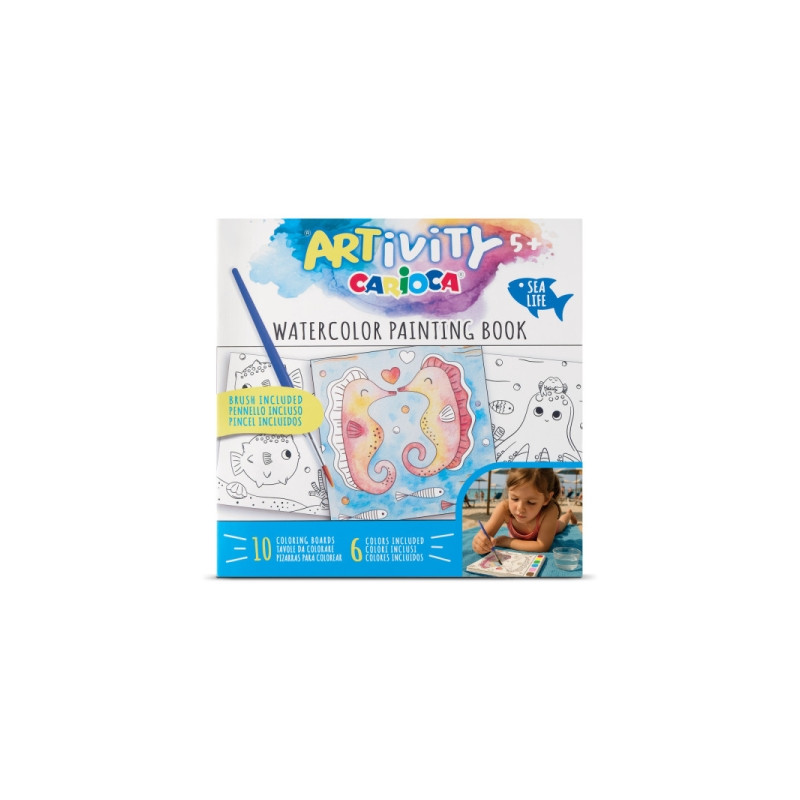 Carioca Artivity Acuarelas Sea Life Libro para Colorear con Acuarelas - Cada Pagina contiene una Paleta con 6 Colores de Acuarel