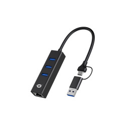 ÷ Adaptador usb a gigabit ethernet rj45 conceptronic con hub usb 3.0 3 puertos y adaptador usb-c - DONN07BA