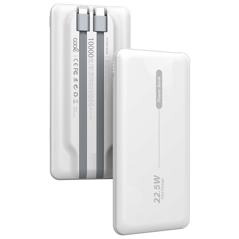 Batería Externa Universal Power Bank 10.000 mAh PD 22.5W (2 cables) Blanco - 8434847074535