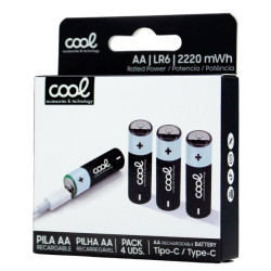 Pilas Alcalinas Recargables TIPO-C AA LR6 COOL (Pack 4 uds) - 8434847083384