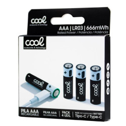 Pilas Alcalinas Recargables TIPO-C AAA LR03 COOL (Pack 4 uds) - 8434847083391